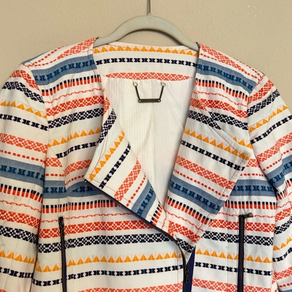 Trina Turk Jacket Blazer Size 8 Beatrix Tribal Embroidered Colorful Zip Up - Picture 4 of 16